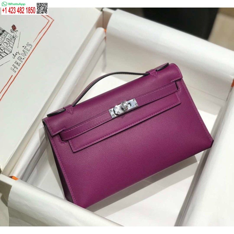 Replica Hermes Kelly Pouchette Swift Leather clutch bag Silver H230261