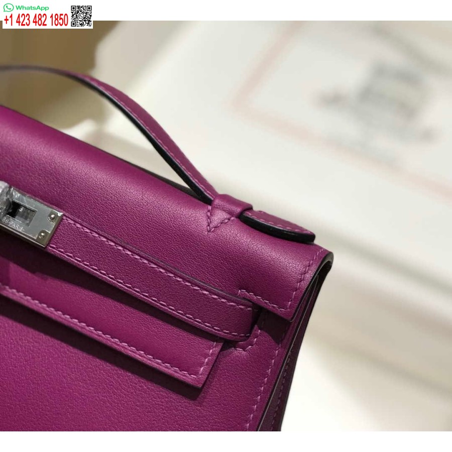 Replica Hermes Kelly Pouchette Swift Leather clutch bag Silver H230261