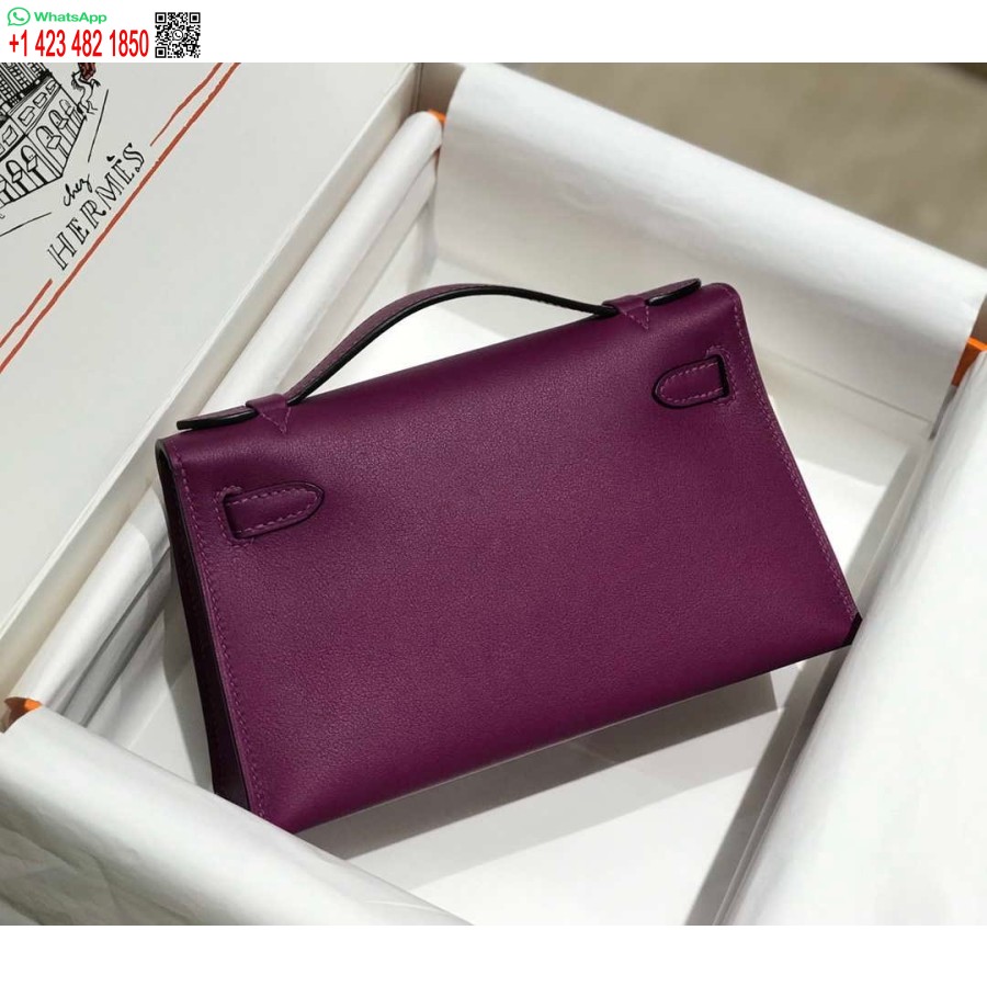 Replika Hermes Kelly Pochette Swift Läder Clutchväska Silver H230261