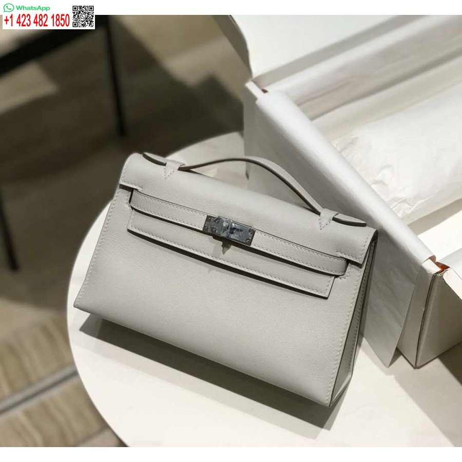 ماکت هرمس کلی پوچت کیف کلاچ چرمی سویفت نقره ای H230259