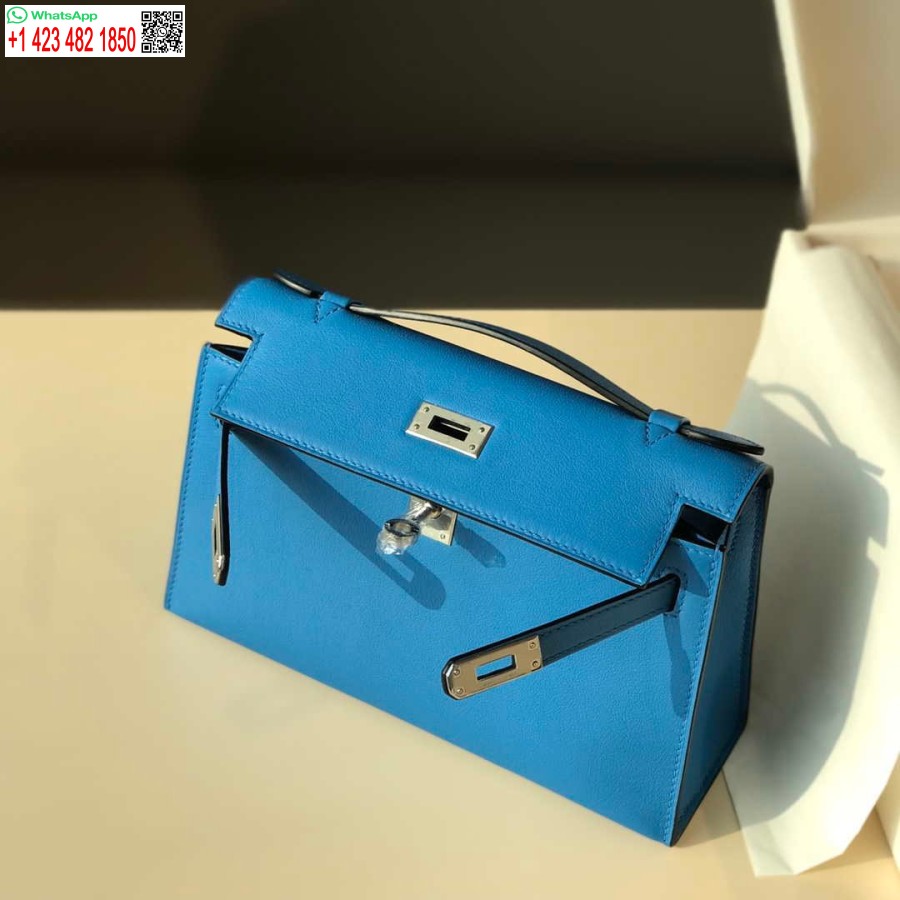 Реплика Hermes Kelly Pochette Swift кожаный клатч серебристый H230256