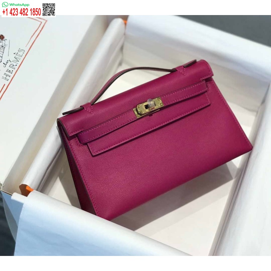 Replika Hermes Kelly Pochette Swift Läder Clutchväska Guld H230275