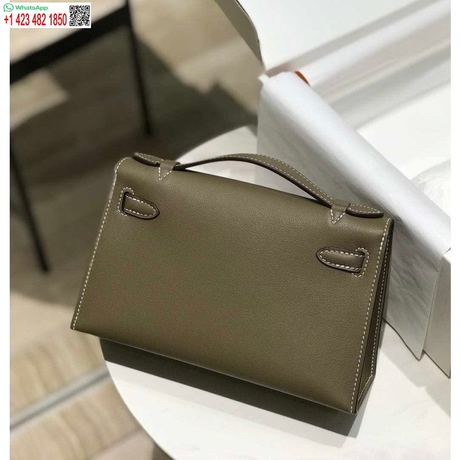 Replika Hermes Kelly Pochette Swift Läder Clutchväska Guld H230274