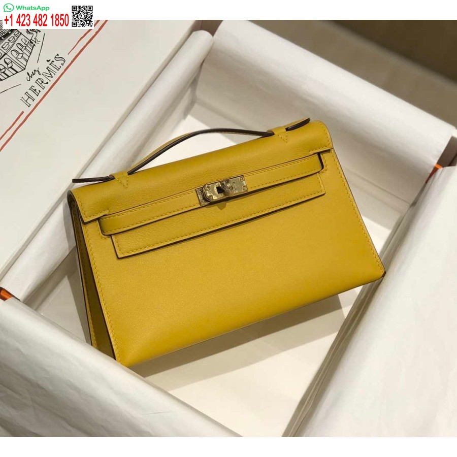 Replika Hermes Kelly Pochette Swift Läder Clutchväska Guld H230269