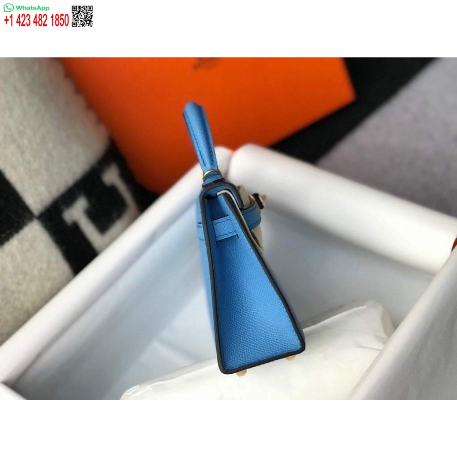 реплика Hermes Кели чанта Hermes 19 см Epsom мини чанта през рамо средно синьо 20469