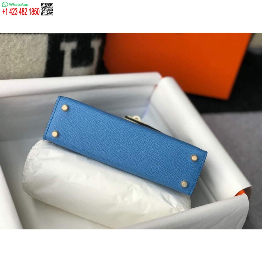 реплика Hermes Кели чанта Hermes 19 см Epsom мини чанта през рамо средно синьо 20469