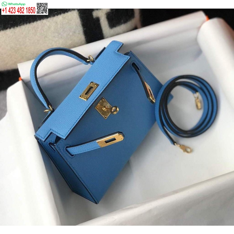 реплика Hermes Кели чанта Hermes 19 см Epsom мини чанта през рамо средно синьо 20469