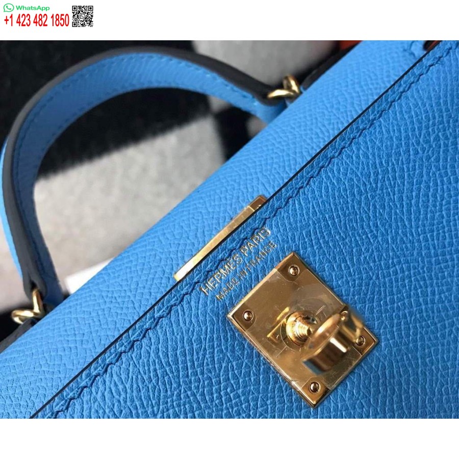 реплика Hermes Кели чанта Hermes 19 см Epsom мини чанта през рамо средно синьо 20469