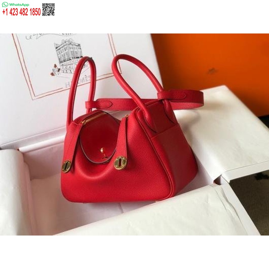 Replika Hermes Lindy 26 Cm Dizajnerske Velike Torbe Za čez Ramo Rdeče Zlato