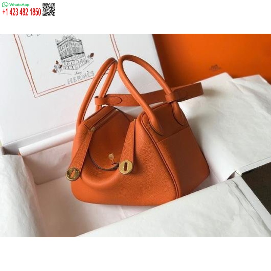 Replika Hermes Lindy 26cm Dizajnerske Tote Tote Tote Oranžno Zlate