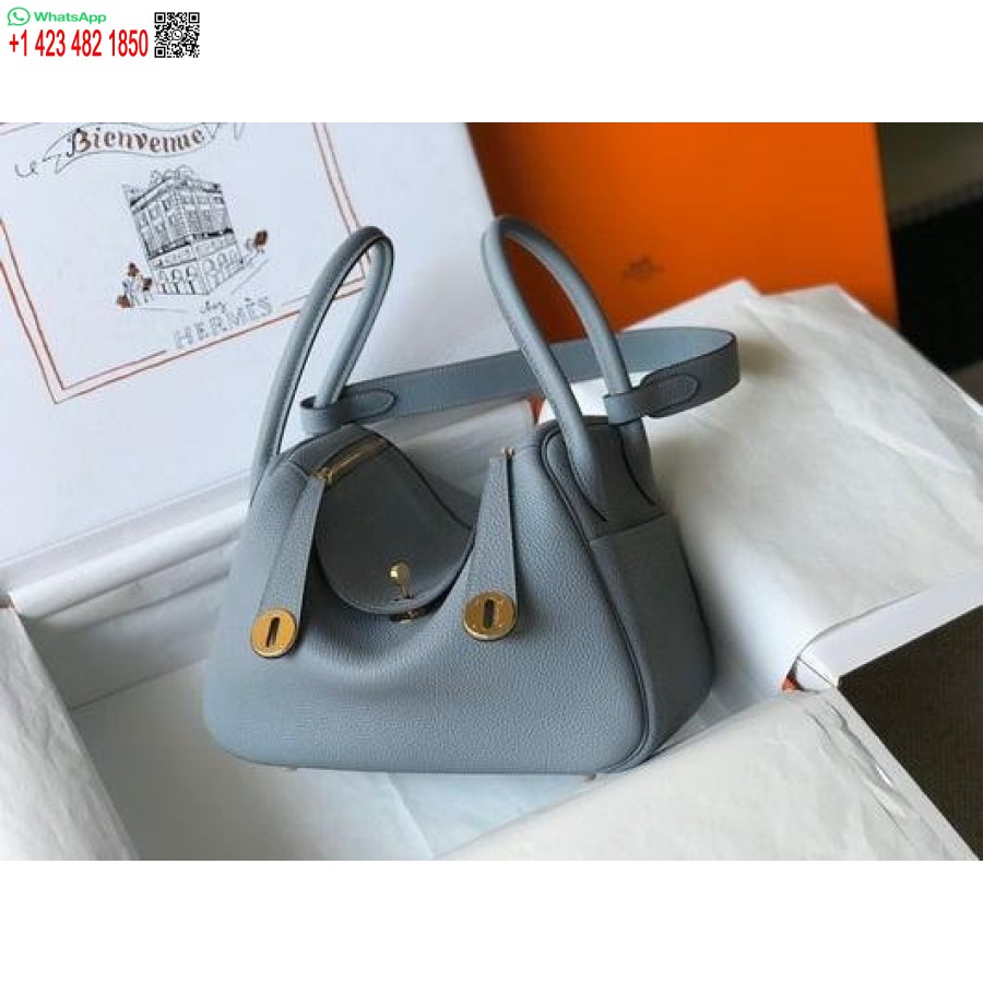 Replika Hermes Lindy 26 Cm Dizajnerske Velike Torbe Za čez Ramo Modro Zlate