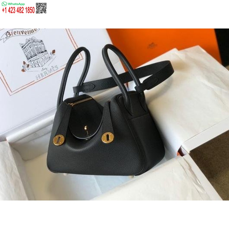 Replika Hermes Lindy 26cm Dizajnerske Tote Tote črne Torbe