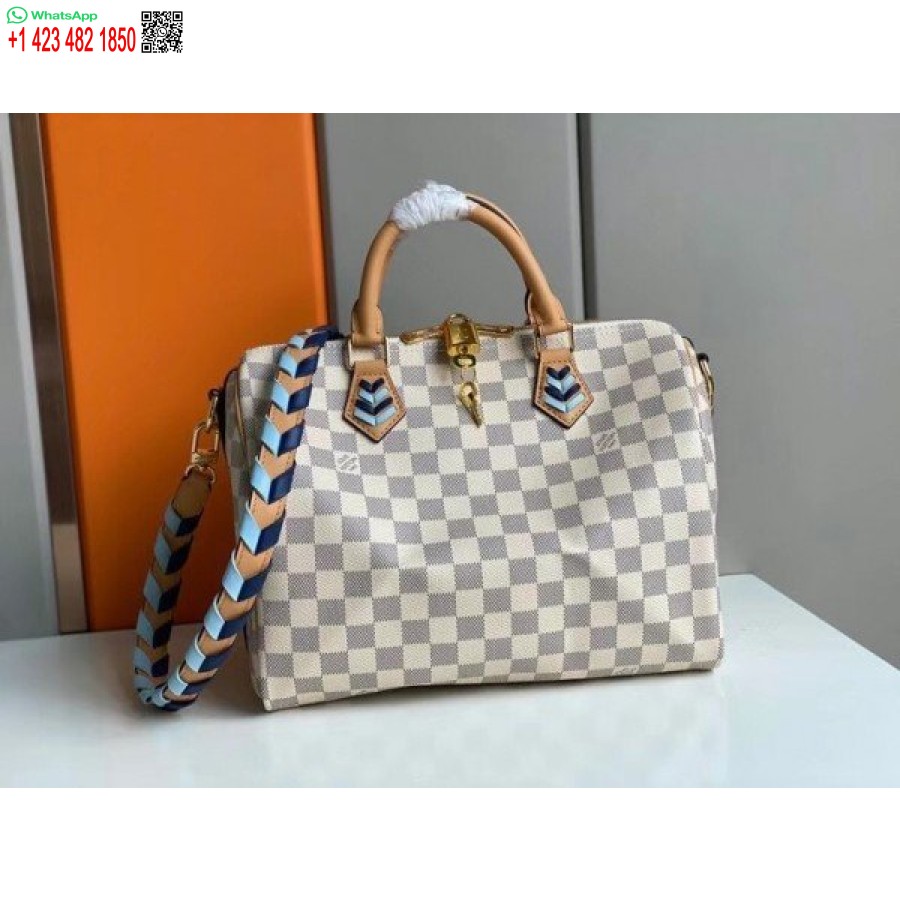 طبق الأصل لويس فويتون دامييه أزور سبيدي باندولير 30 مع حزام مضفر N50054 BLV041