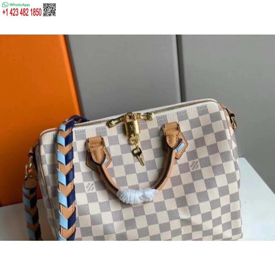 طبق الأصل لويس فويتون دامييه أزور سبيدي باندولير 30 مع حزام مضفر N50054 BLV041
