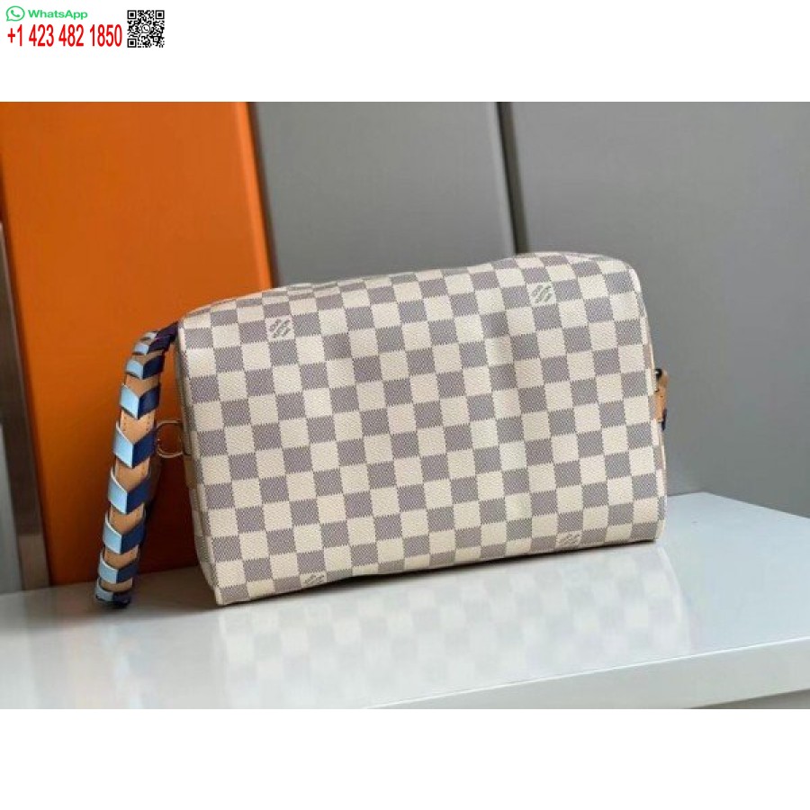 طبق الأصل لويس فويتون دامييه أزور سبيدي باندولير 30 مع حزام مضفر N50054 BLV041