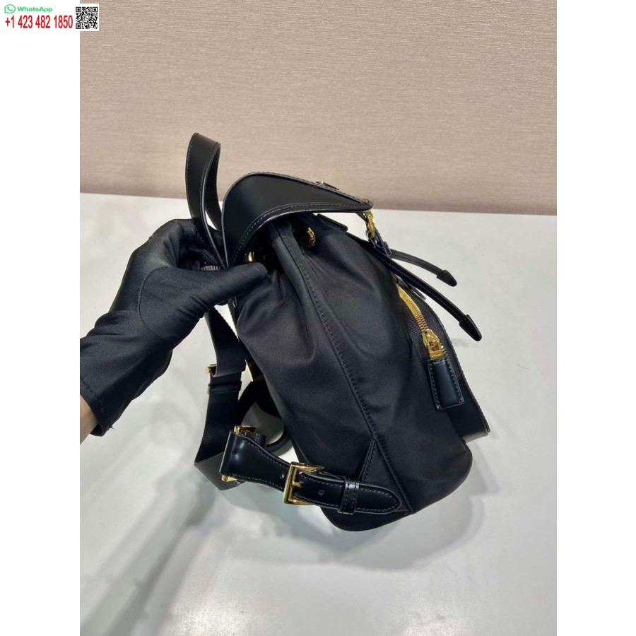 Replica Prada 1bz074 Re-nailono Ir šlifuotos Odos Kuprinė Juoda