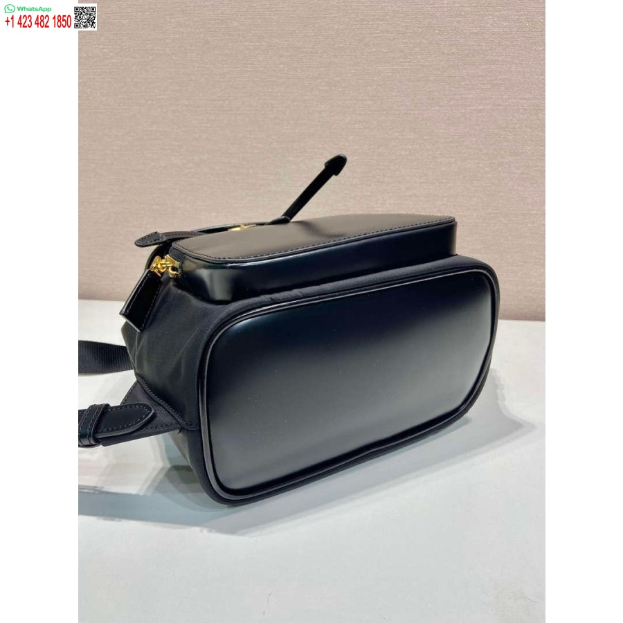 Replica Prada 1bz074 Re-nailono Ir šlifuotos Odos Kuprinė Juoda