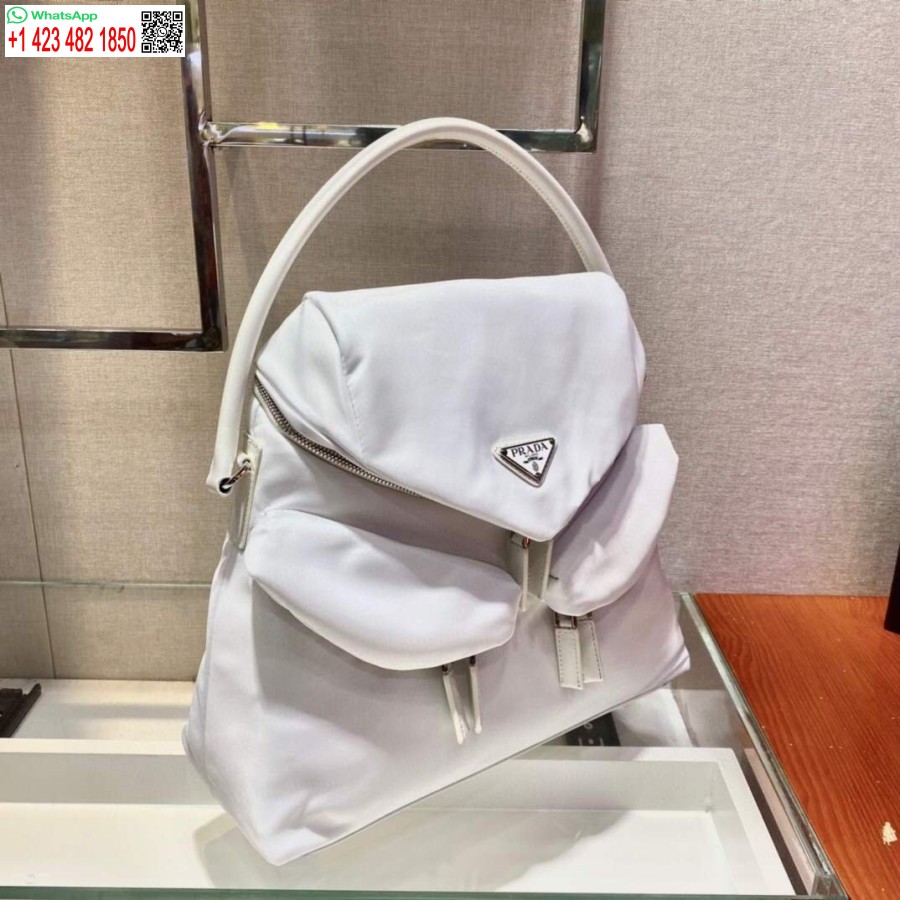 реплика Prada Signaux чанта Hobo от найлон и кожа 1bc160 бяла