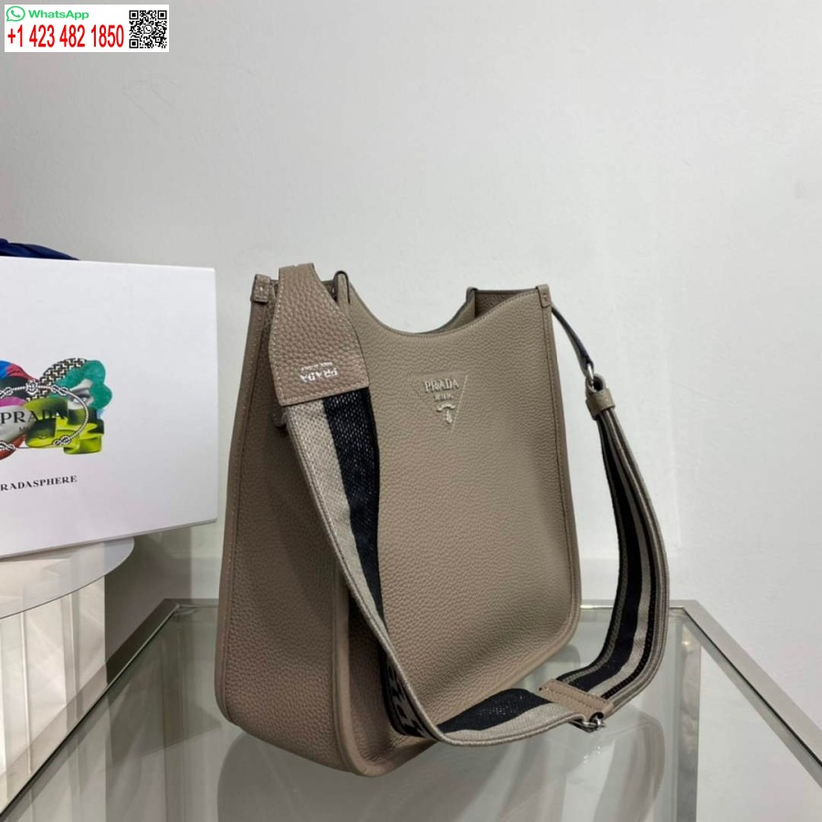 ρεπλίκα Prada δερμάτινη τσάντα Hobo 1bc073 γκρι πηλό