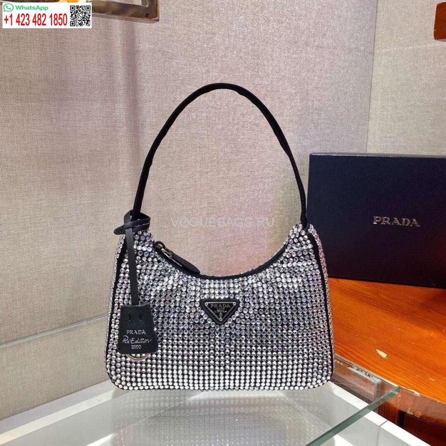 Replika Prada 1ne515 Prada Hobo Diamantová Mini Taška Přes Rameno Stříbrná