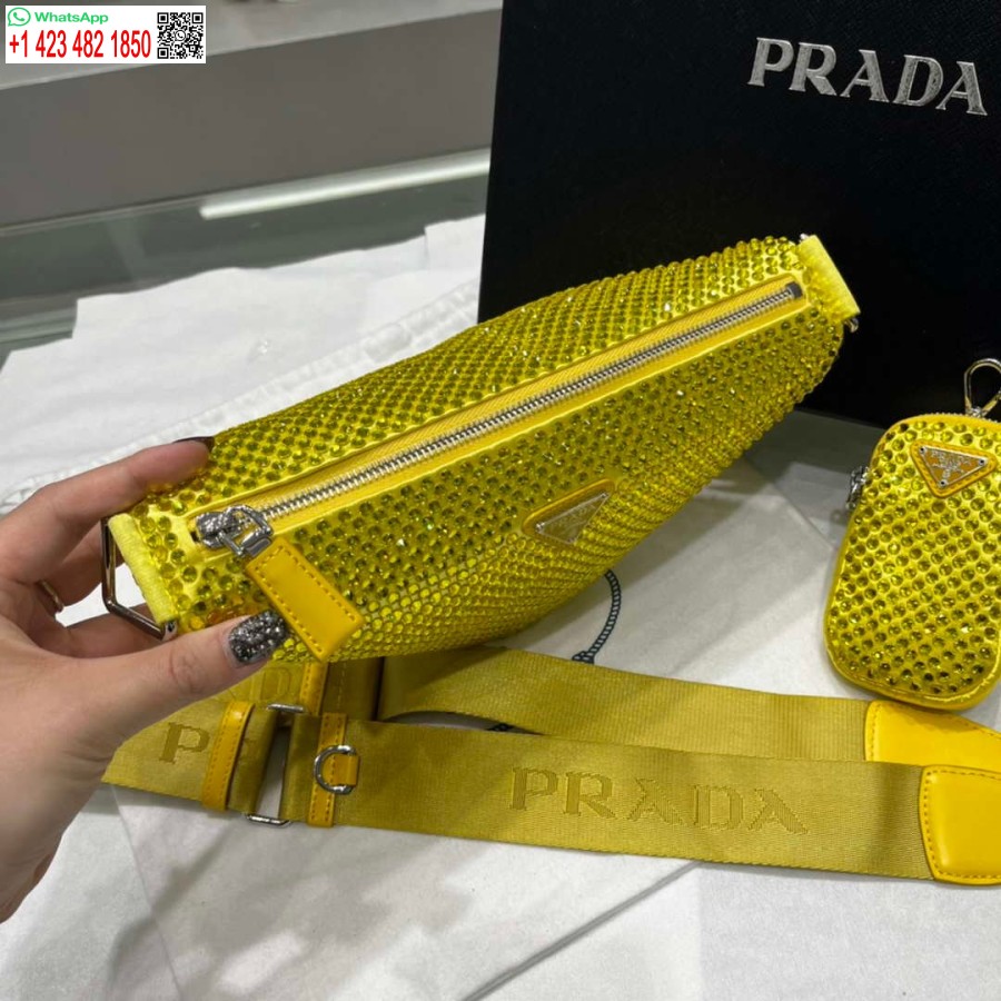 Replika Prada 1ne190 Saténové Pouzdro Poseté Krystaly žluté