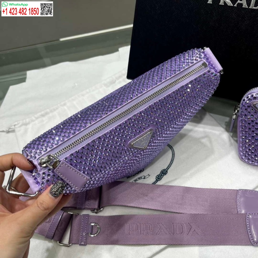 Replika Prada 1ne190 Saténový Váček Posetý Krystaly Fialový