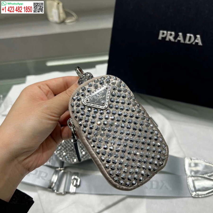 ρεπλίκα Prada 1ne190 σατέν πουγκί με κρύσταλλο γκρι