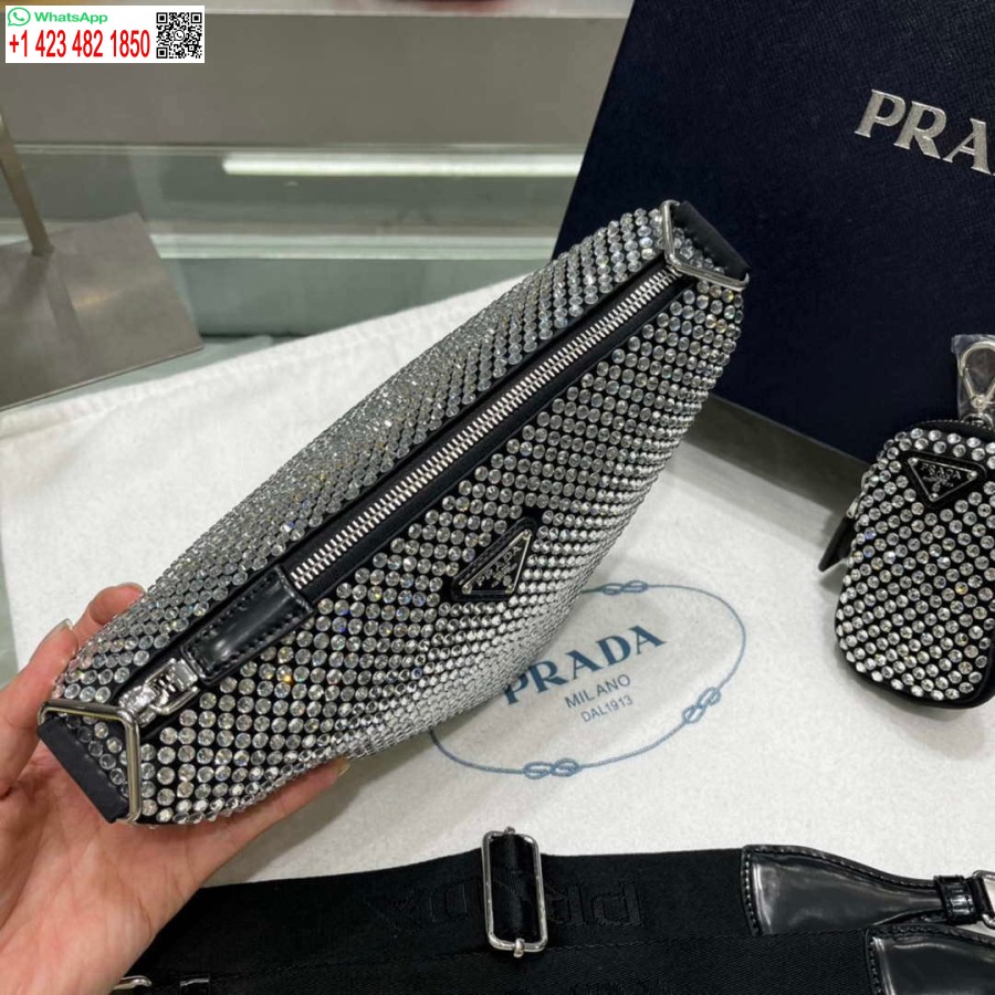 Replika Prada 1ne190 Saténové Pouzdro Poseté Krystaly černé