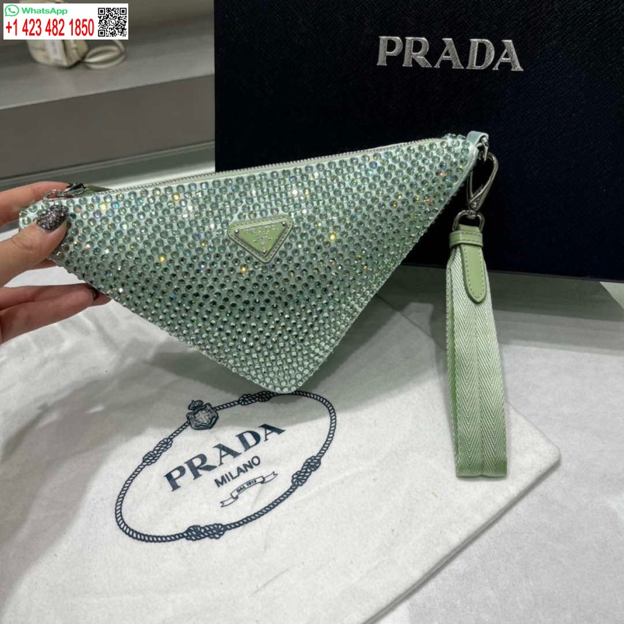 ρεπλίκα Prada 1ne039 σατέν πουγκί με κρύσταλλο πράσινο