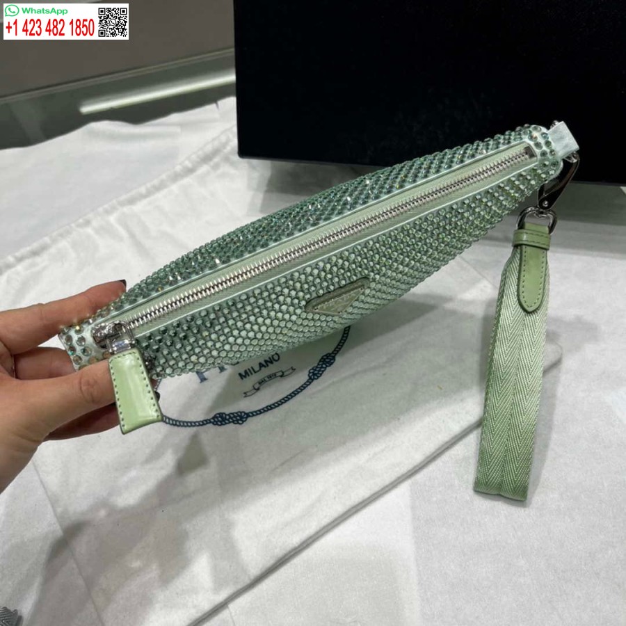 ρεπλίκα Prada 1ne039 σατέν πουγκί με κρύσταλλο πράσινο