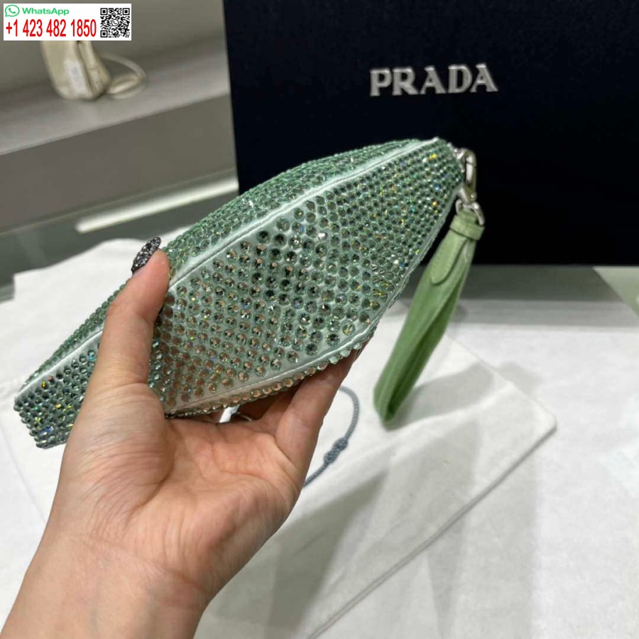 ρεπλίκα Prada 1ne039 σατέν πουγκί με κρύσταλλο πράσινο