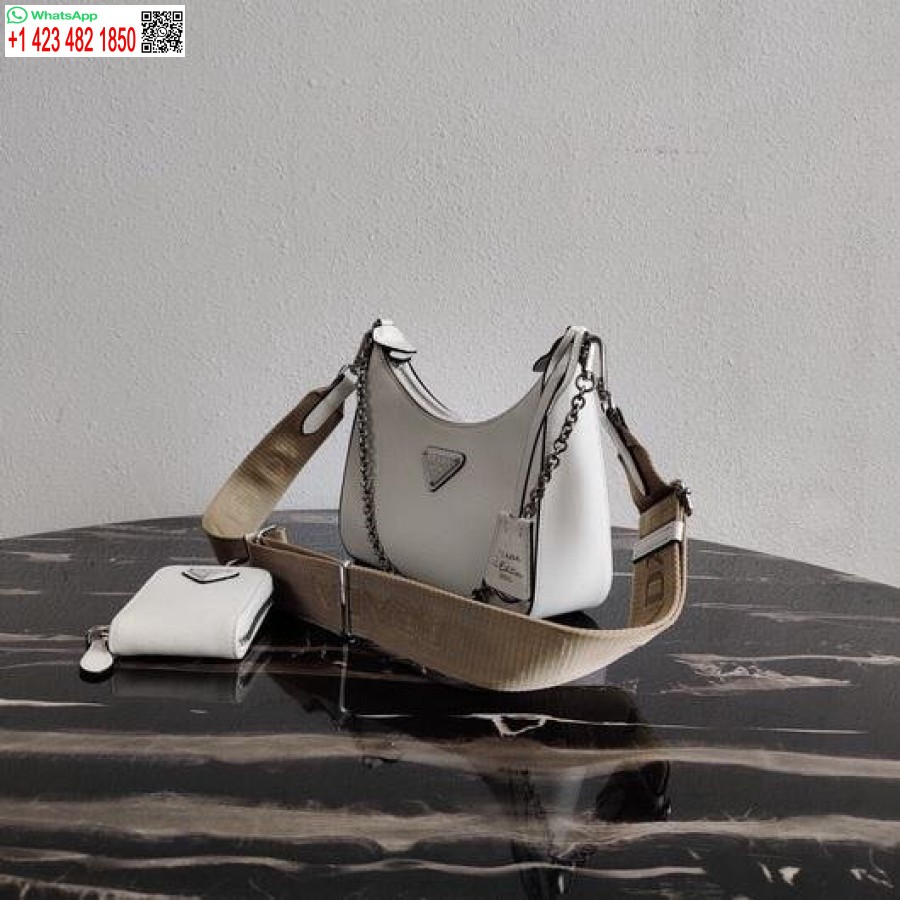 Replik Prada 1bh204 Prada Re-Edition 2005 Saffiano-Ledertasche In Weiß-Silber