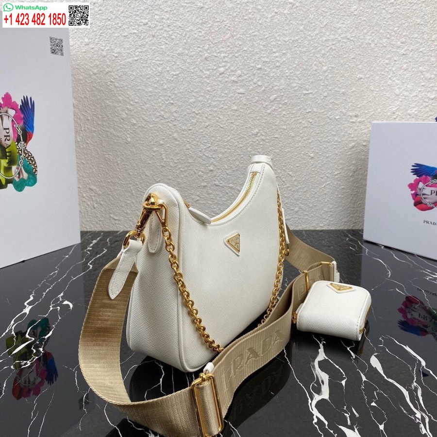 کیف چرمی Saffiano ماکت 1bh204 Prada Reedition 2005 به رنگ سفید