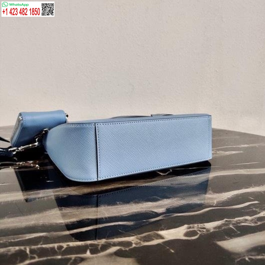 Replika Prada 1bh204 Prada Reedice 2005 Kožená Taška Saffiano Ve Světle Modré Barvě