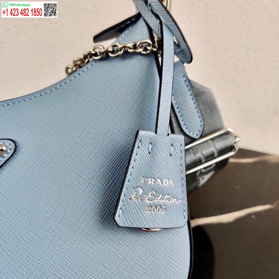 Replika Prada 1bh204 Prada Reedice 2005 Kožená Taška Saffiano Ve Světle Modré Barvě