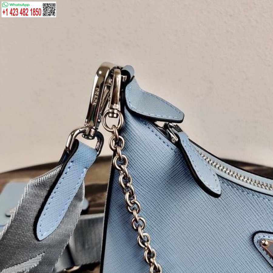 Replika Prada 1bh204 Prada Reedice 2005 Kožená Taška Saffiano Ve Světle Modré Barvě