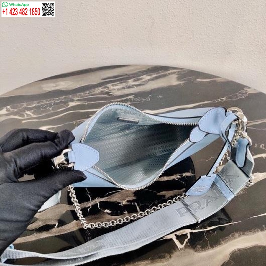 Replika Prada 1bh204 Prada Reedice 2005 Kožená Taška Saffiano Ve Světle Modré Barvě