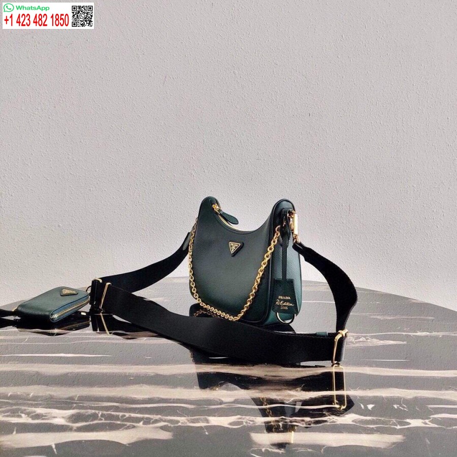Replica Prada 1bh204 Prada Re-edition 2005 Saffiano δερμάτινη τσάντα σε σκούρο πράσινο