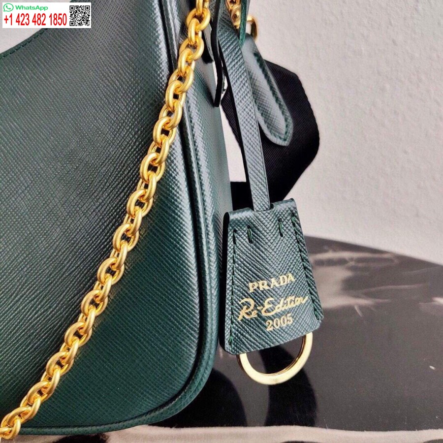 Replica Prada 1bh204 Prada Re-edition 2005 Saffiano δερμάτινη τσάντα σε σκούρο πράσινο