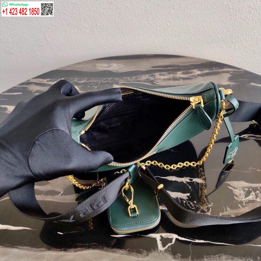 Replica Prada 1bh204 Prada Re-edition 2005 Saffiano δερμάτινη τσάντα σε σκούρο πράσινο