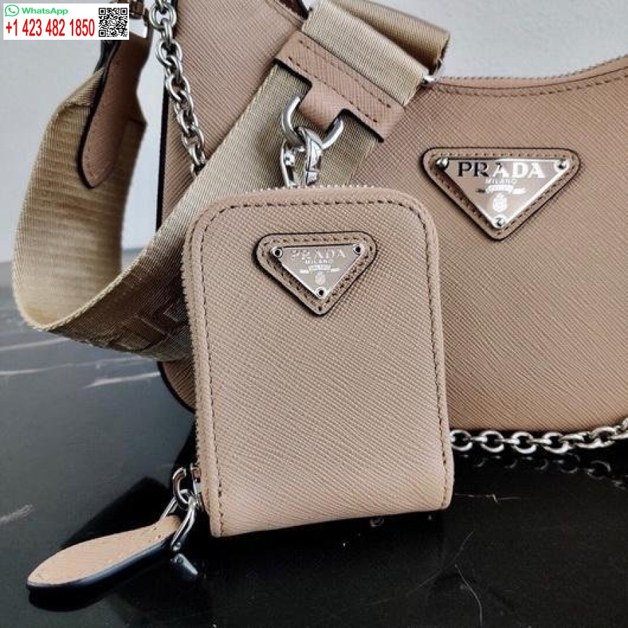 Replika Prada 1bh204 Prada Reedice 2005 Kožená Taška Saffiano V Meruňkově Stříbrné Barvě