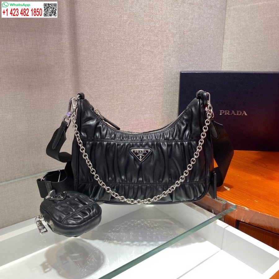 реплика Prada 1bh204 мини чанти Prada Crossbody кожена чанта в черно