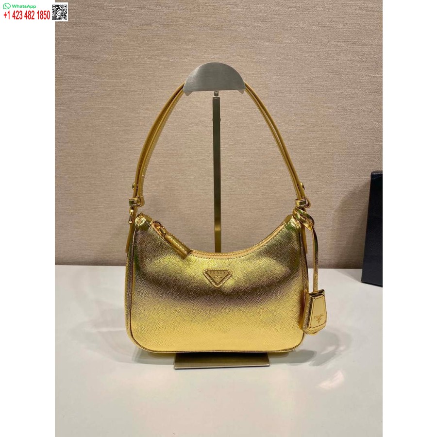 реплика Prada 1bc204 златна мини-чанта от сафианова кожа