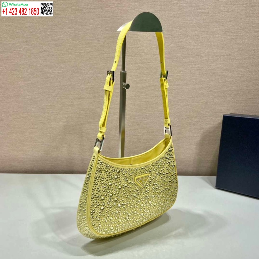 реплика Prada 1bc169 сатенена чанта Prada Cleo с апликации в жълто