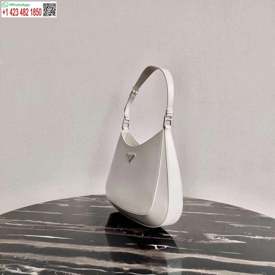 реплика Prada 1bc156 бяла чанта от четкана кожа Prada Cleo