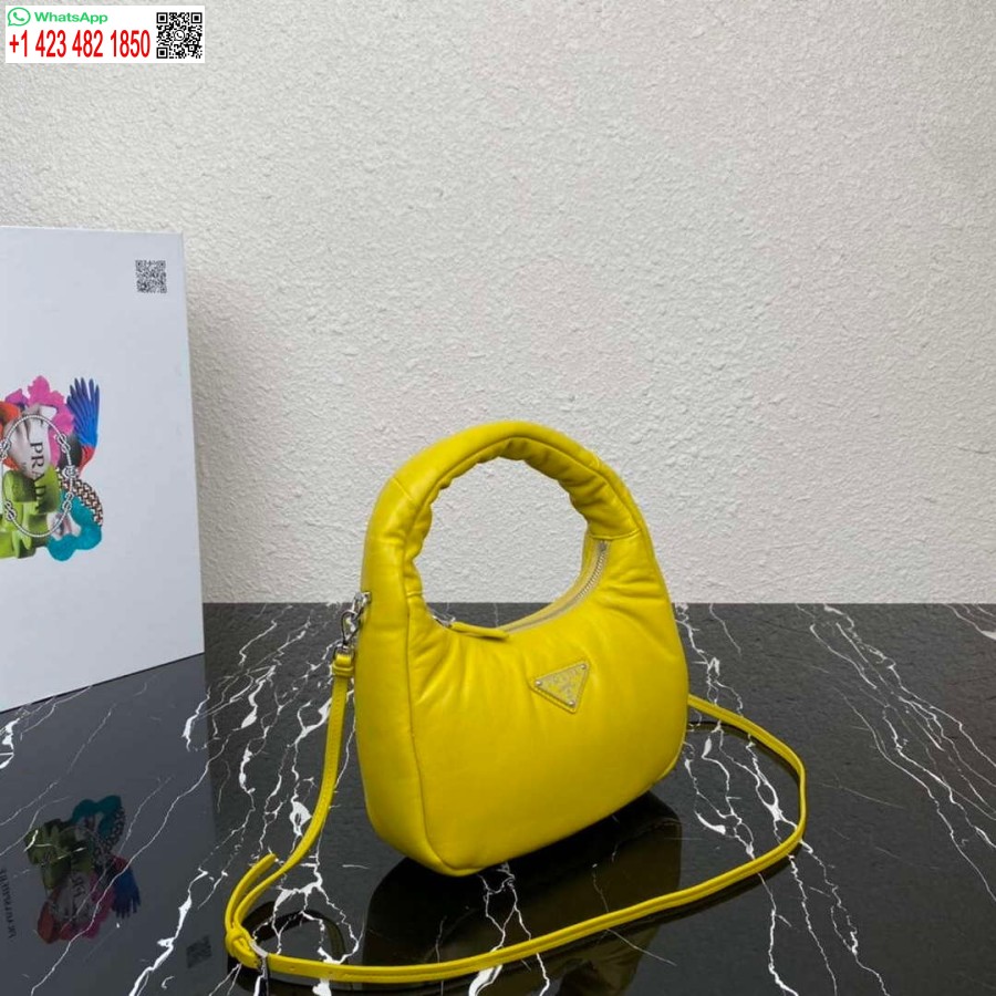 Replica Prada 1ba384 Prada Pehmeä Pehmustettu Nappanahkainen Minilaukku Keltainen