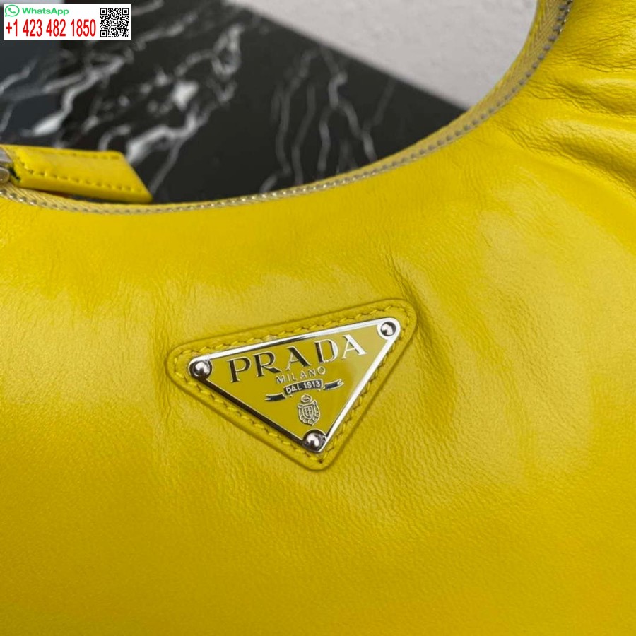 Replica Prada 1ba384 Prada Pehmeä Pehmustettu Nappanahkainen Minilaukku Keltainen