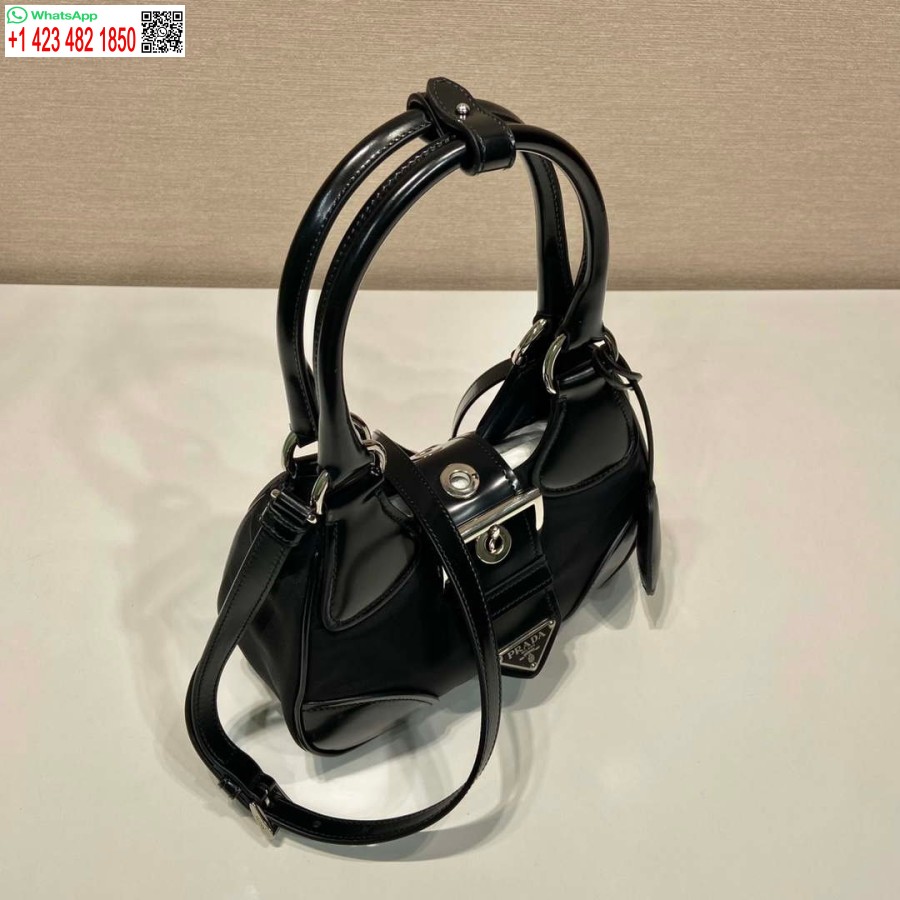 ρεπλίκα Prada 1ba368 Prada Moon Re-nylon και δερμάτινη τσάντα μαύρη