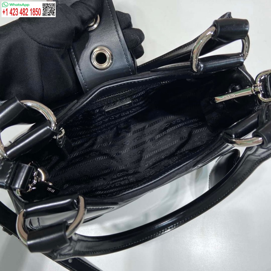 ρεπλίκα Prada 1ba368 Prada Moon Re-nylon και δερμάτινη τσάντα μαύρη