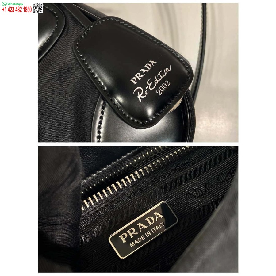 ρεπλίκα Prada 1ba368 Prada Moon Re-nylon και δερμάτινη τσάντα μαύρη